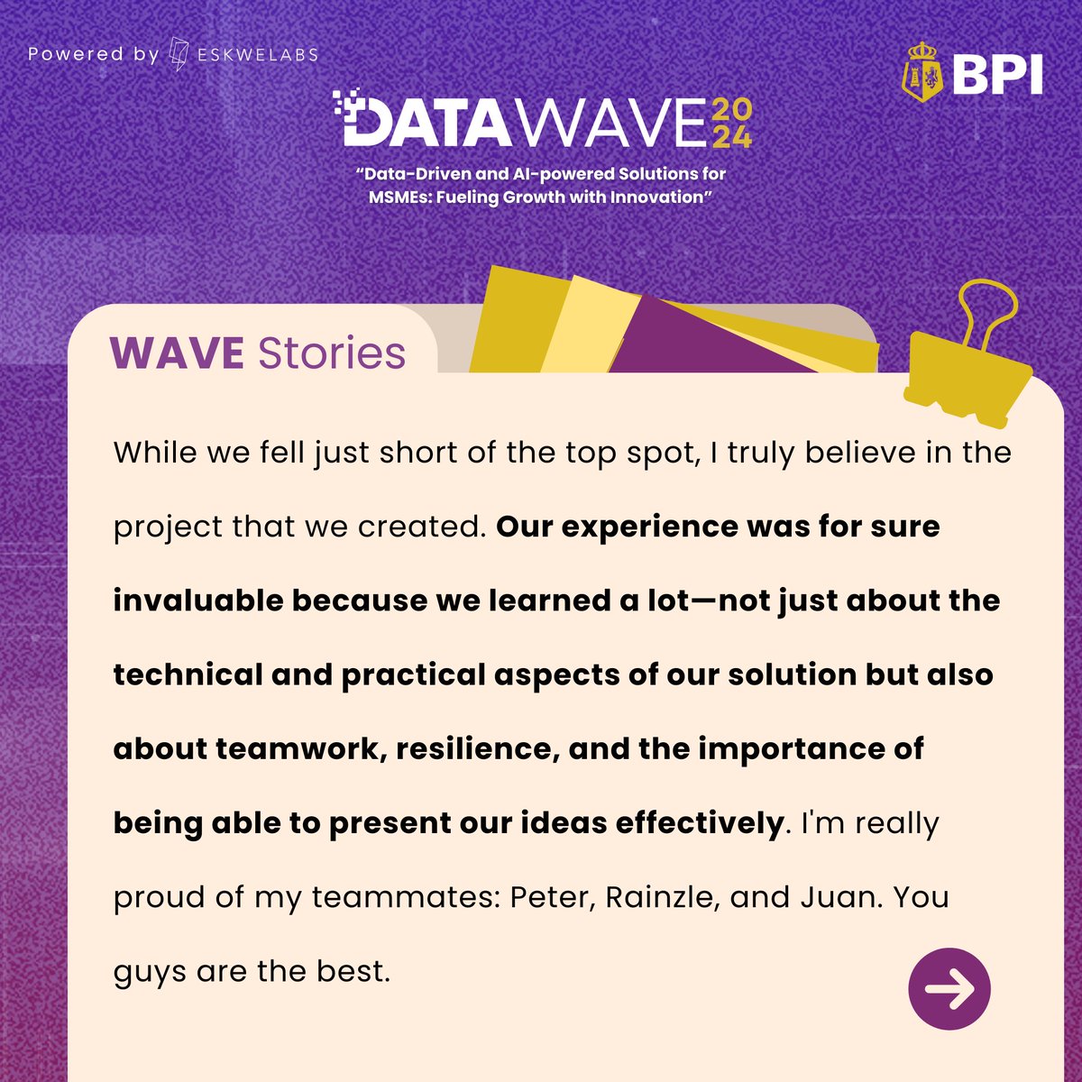 eskwelabs's tweet photo. Lance's #BPIDATAWAVE2024 Story 🌊 https://t.co/5sieM8mEpR