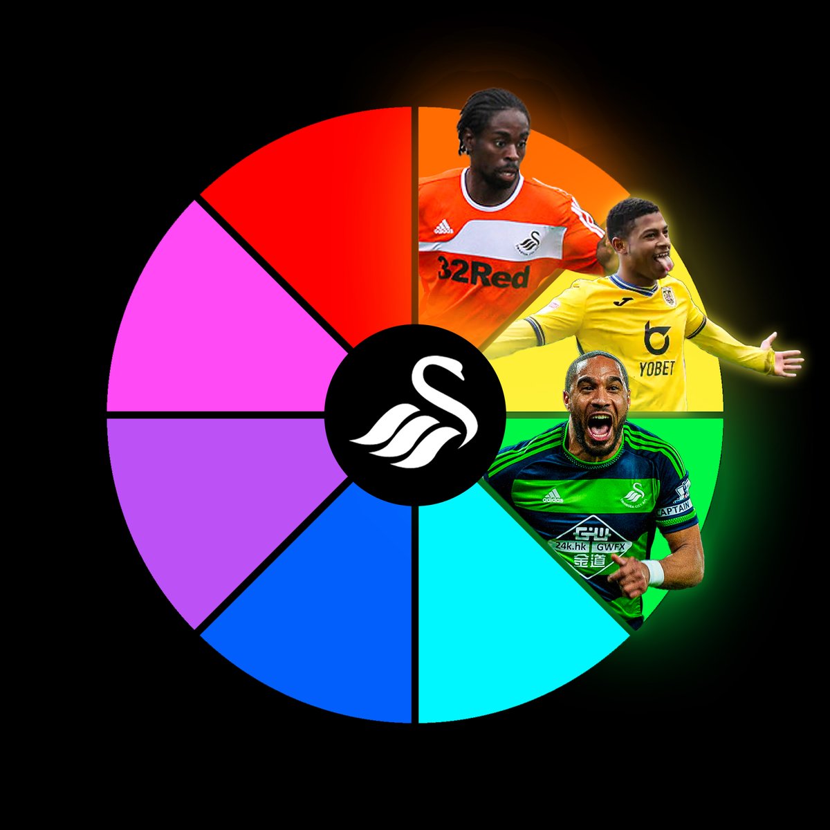 Swansea City Colour Wheel 

He's Captain of Wales... 🏴󠁧󠁢󠁷󠁬󠁳󠁿

Ashley Williams is next in 🟢

Who should fill the light blue section?