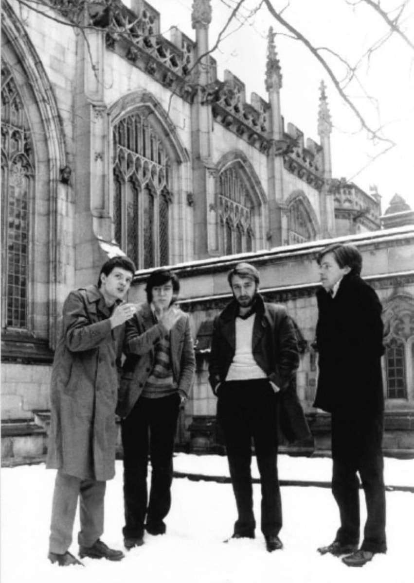 Joy Division in the snow outside Manchester Cathedral, 1979.