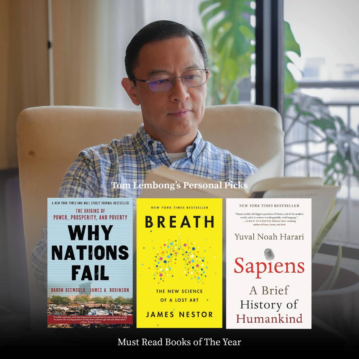 tomlembong's tweet photo. Dengan penghargaan Nobel bidang Ekonomi dinobatkan pada Daron Acemoglu, Simon Johnson dan James Robinson tahun ini, buku “Why Nations Fail” menjadi mutlak untuk dibaca, apalagi di Indonesia. Buku ini mengulas akar permasalahan kenapa sebuah negara kok tidak kunjung bisa sejahtera.
“Breath” atau “Napas” beda topik sama sekali: sesuatu yang begitu mendasar tapi jarang kita pikirin yaitu napas. Padahal dengan berbagai tips dan tricks cara bernapas dengan baik, punya dampak luar biasa pada kesehatan fisik maupun mental.
“Sapiens”, meskipun sudah terbit sejak 2015, tetap klasik di seluruh dunia. Evolusi makhluk yang namanya manusia, dan bagaimana evolusi kita selama ratusan ribu tahun menentukan sifat dan nasib kita hari ini.
Selamat membaca: Basis dari segala inovasi adalah pengetahuan. Dan cara terbaik untuk membangun pengetahuan adalah tetap melalui baca buku. Oh ya: Selamat Hari Ibu !!! 

#MajuTerus 
#TetapSemangat

With this year’s Nobel Prize for Economics awarded to Daron Acemoglu, Simon Johnson and James Robinson, “Why Nations Fail” has practically become mandatory reading, especially for us in Indonesia. This book clearly outlines why countries chronically fail to achieve prosperity.
“Breath” addresses an altogether different topic: something so fundamental yet so rarely considered. When in fact various tips and tricks on how to breathe properly, can have an extraordinary impact on our physical and mental health.
“Sapiens”, though published as far back as 2015, remains a classic around the world. The evolution of this creature called human, and how our evolution over hundreds of thousands of years shapes our character and destiny today.
Happy Reading: The basis for all innovation is knowledge. And the best way to build knowledge is still by reading books. Oh yeah: Happy Mother’s Day !!!

#CarryOn
#LifeMustGoOn

Jakarta, 22 December, 2024

AKUN INI SEMENTARA DIKELOLA OLEH TIM ATAS ARAHAN PAK TOM MELALUI KUASA HUKUMNYA