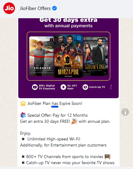 SankhaneelB's tweet photo. @JioCare  received a whatsApp message

 JioFiber Plan has Expire Soon!

"Has expire soon"  May you please correct the grammar ...  Instead of has it should be will https://t.co/VqkhY7YK90