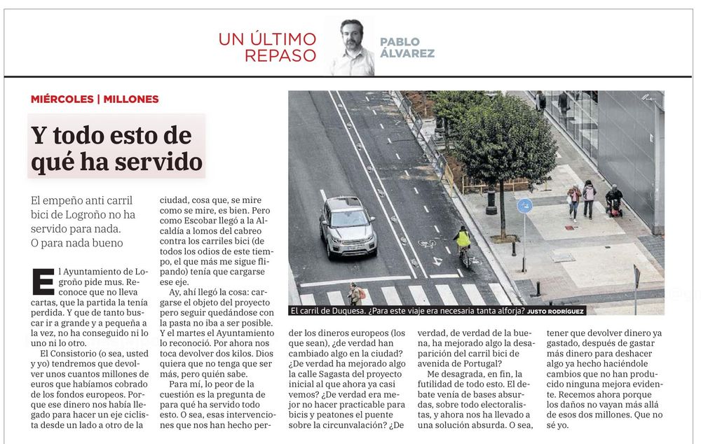 fedefedeson's tweet image. El último repaso, y vaya repaso... 
El empeño anti carril bici de Logroño no ha servido para nada.  
O para nada bueno.