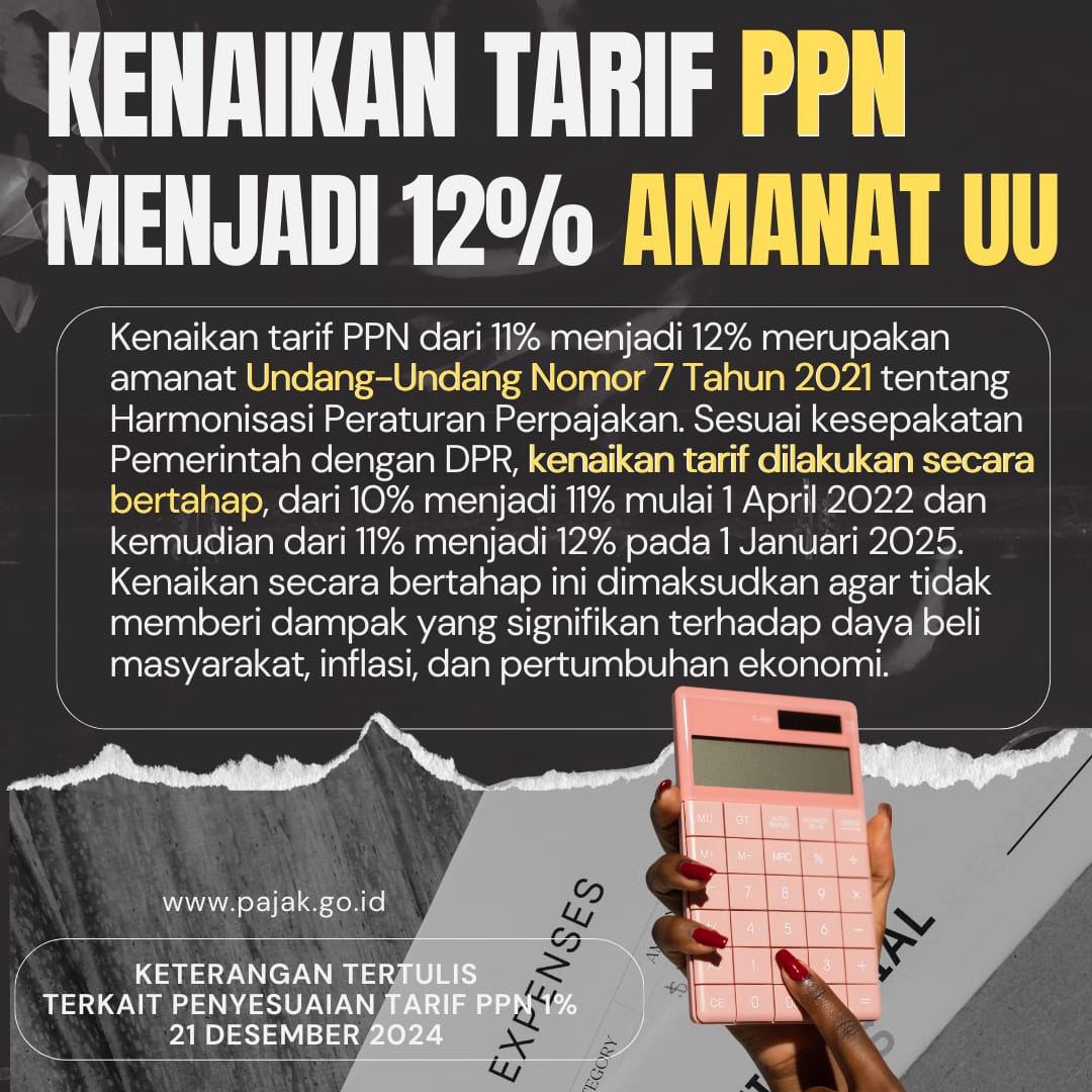 Jadi dari tahun 2021 sampai 2025, kenaikan PPN hanya 1%. Jadi daya beli masyarakat tidak akan menurun dengan kenaikan PPN ini dan pasyinya PPN Berkeadilan
