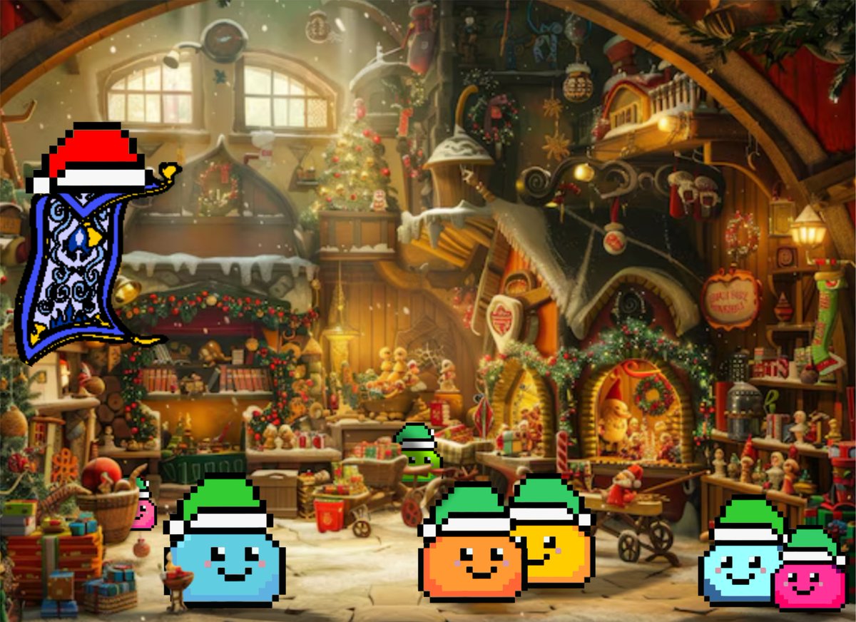 MagicCarpetBase's tweet photo. Three days! More S**T to get done 🎄
A junior slime has gone missing in the workshop 😅

Head over to @slime0nbase TG and pic the missing slime -
 post in comments @ tag your slimiest friend
Like &amp; RT

In 36 hours x3 comments win 1500 $crpt &amp; 150k $SLIME each 🎁 https://t.co/0rWNmPWkwQ