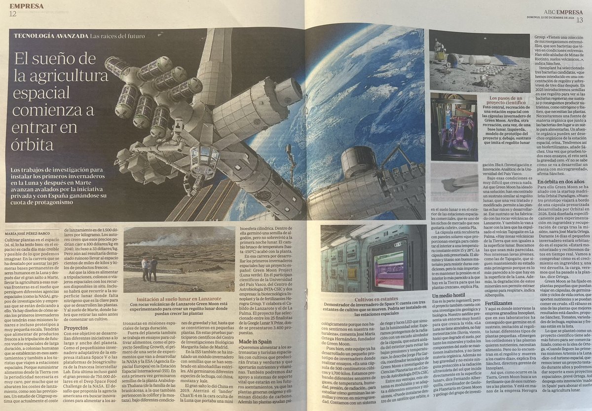 🗞️🇪🇸 Muchas gracias al <a href="/abc_es/">ABC.es</a> por haber querido contar con #GreenMoonProject para este genial reportaje de #AgriculturaEspacial. 🛰️🌕🌱