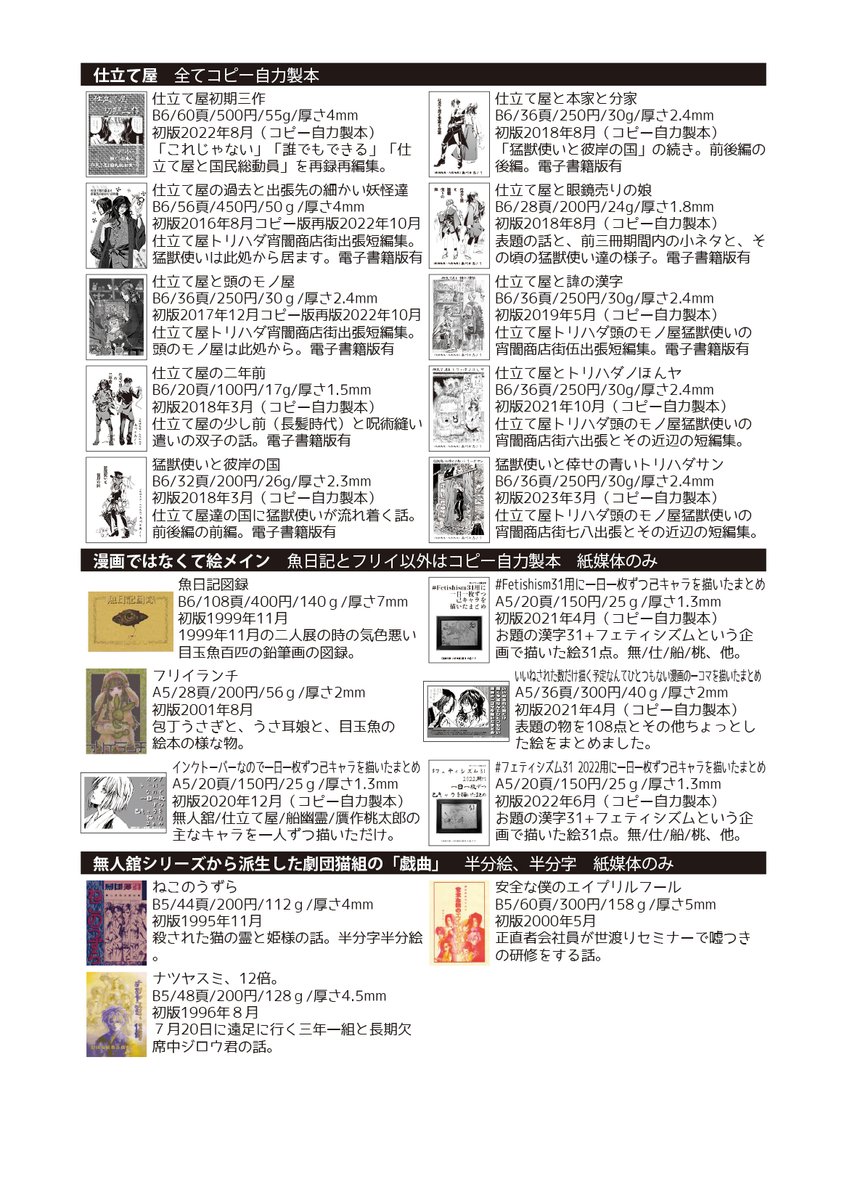 最新の発行物一覧置いときますね。1/2 
