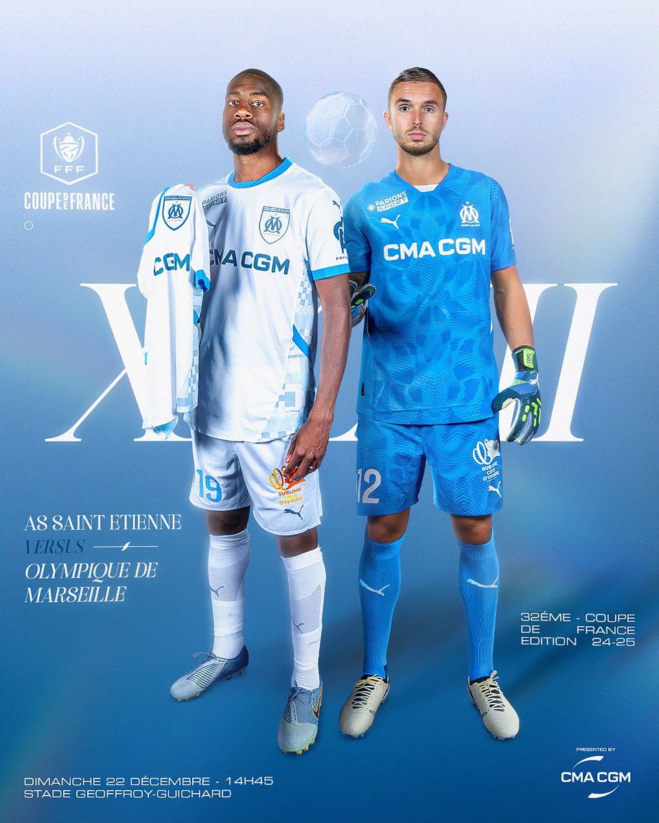 jennaortega13om's tweet photo. AS St-Etienne - Olympique de Marseille.
Coupe de France 32nd final.
Sunday December 22, 2024 at 2.45 pm.
FORZA OM🩵🤍.
#olympiquedemarseille #om #Marseille #marseillais #teamom #omteam #ASSEOM #CoupeDeFrance #beINSPORTS #francetvsport #France3 #AuCoeurdesRégions #olympiens https://t.co/YFTMcxgbCr