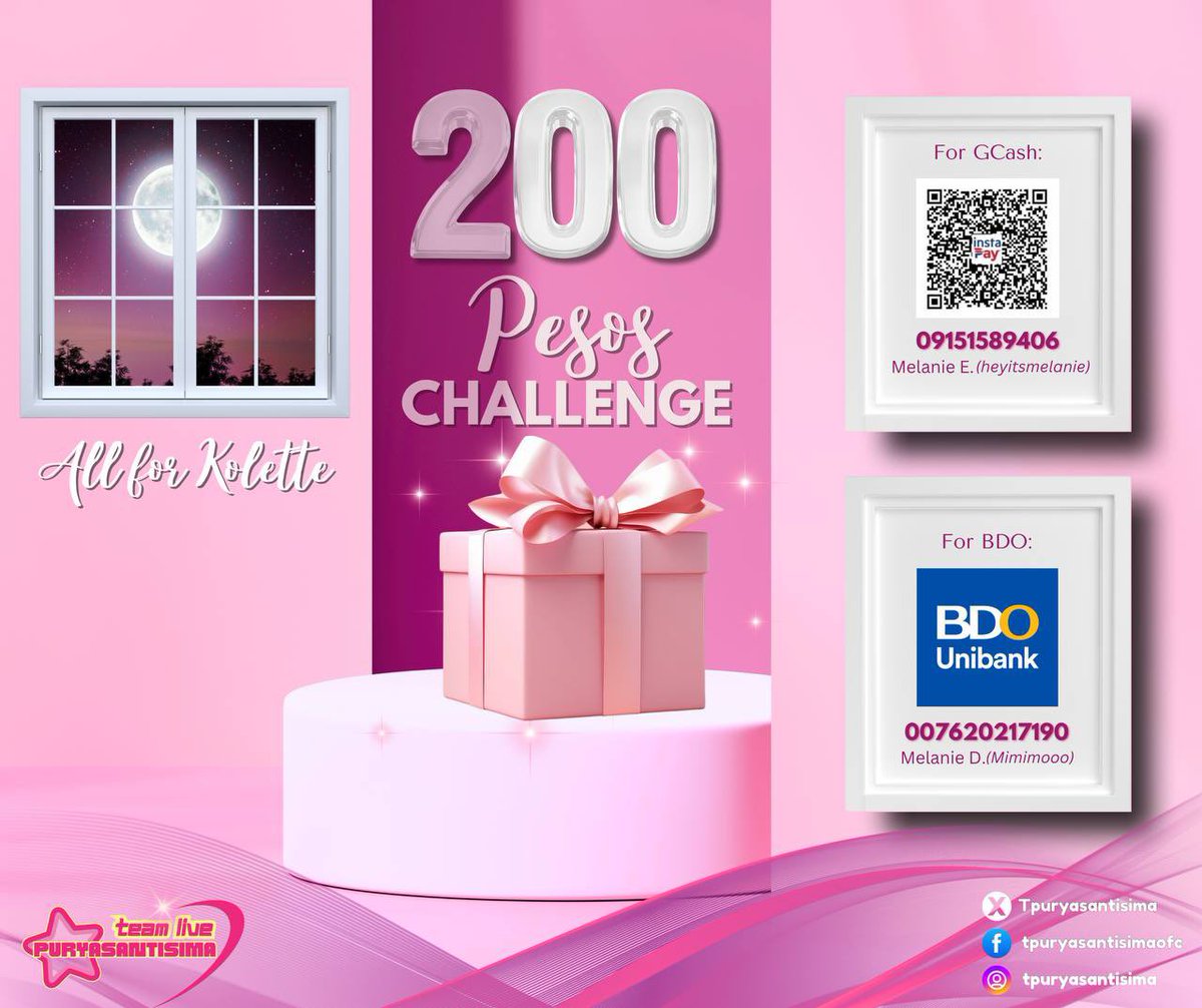 TPuryasantisima's tweet photo. Hello, shining Moonies! 🌝✨

The holidays are here—a time for love, joy, and the beautiful act of giving. We hope you’re celebrating with the people who matter most, creating memories filled with warmth and laughter.

This season, we’d like to share a heartfelt challenge—the 200 pesos challenge. Every contribution will go towards gifts for Kolette, a way to make her holidays extra special. By joining, you’re not just giving a gift—you’re sharing a piece of your heart and being part of a wonderful surprise just for her.

Of course, this is purely voluntary, and there’s no pressure to give. Whether or not you join, we’re grateful for the love and light you bring to our fanmily every day. Thank you for being here and for showing that kindness truly makes the world brighter.

Wishing you all the happiest holidays! 🎄💖

#TeamPuryasantisima #KoletteMadelo #AllForKolette #200PesosChallenge