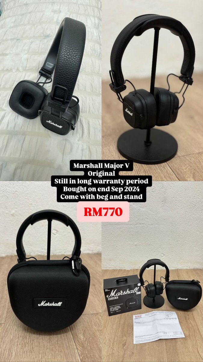 BellaSenjaaa's tweet photo. Marshall Major V Wireless Bluetooth Headphones - Black
- Bought on end Sep 2024
- Brand new, condition 10/10
- Combo set: Headphone + beg + metal stand
- Still in long warranty period
- Provide with full box and tag
- RM770
✅Contact me for purchase https://t.co/UYQpWjwabo