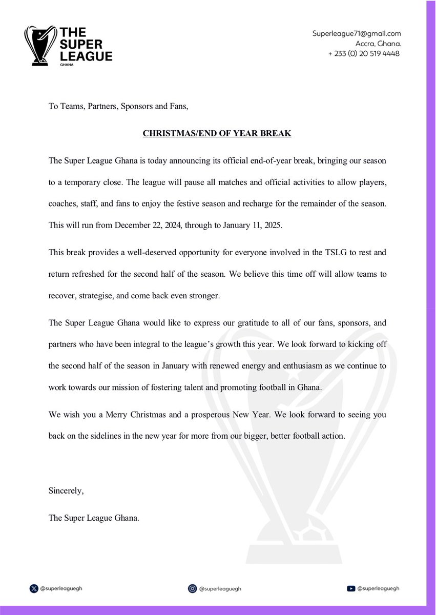 superleaguegh's tweet photo. 🚨 PSA: Christmas/End of Year Break https://t.co/jtpwODNKJ3