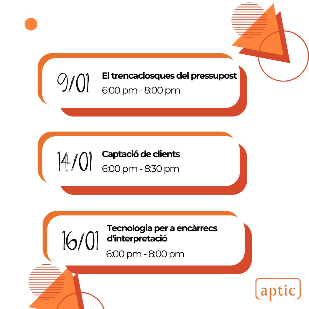 apticassociacio's tweet photo. 🔝 Comença l'any amb bon peu!

Aquest gener, l'APTIC et porta una agenda plena de formacions pràctiques i especialitzades perquè potenciïs la teva carrera professional. 

👉 Tria la teva i inscriu-t’hi avui mateix! 💼✨ https://t.co/me4Br3Ezoa
