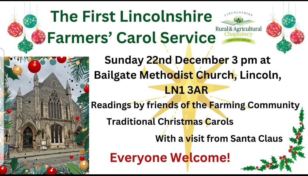 The First Lincolnshire Farmers' Carol Service this afternoon at 3 pm Bailgate Methodist Church, Lincoln. #LincsConnect #Lincolnshire #Chaplaincy