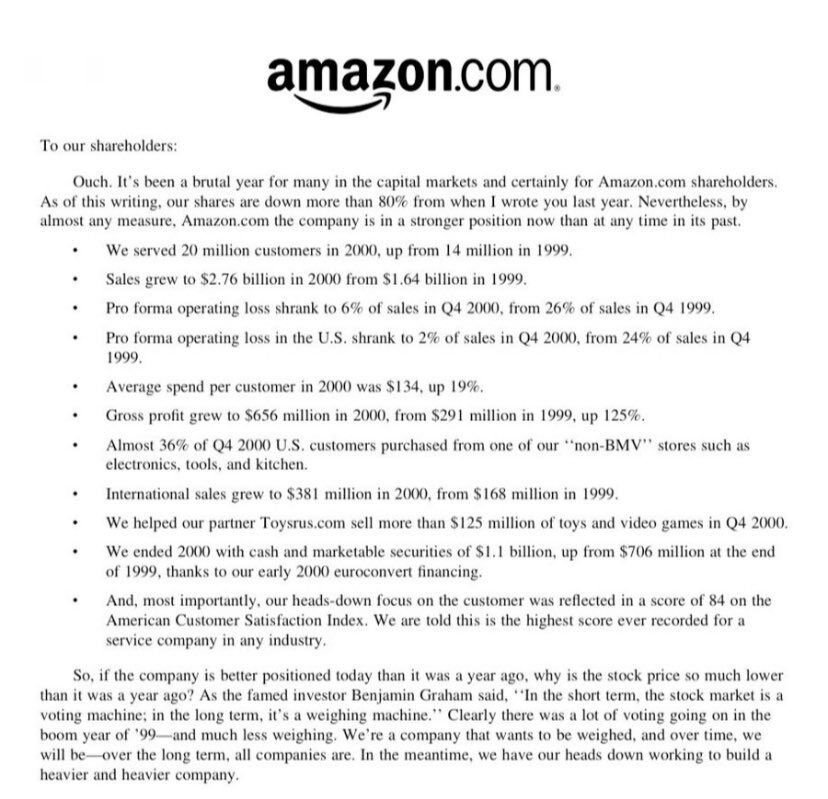 QCompounding's tweet photo. Jeff Bezos letter to shareholders when Amazon stock was down -80% https://t.co/2gEhhlXcCH