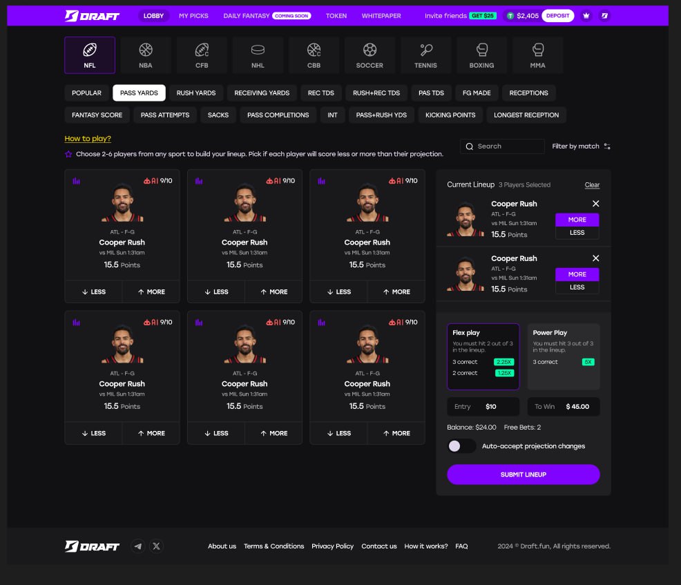 Therealjohnbot's tweet photo. $DRAFT is bringing a fresh take on fantasy sports with #draftfun, the first-ever Web3 platform for daily fantasy sports (DFS) and micro-betting. Combine your love of sports with blockchain innovation for a whole new way to play, win, and connect.

Why Choose https://t.co/zAPENK8q0b:
⚡ Massive Rewards: Predict player outcomes with "More or Less" and win up to 100x.
⚡ Quick Payouts: Enjoy instant and transparent withdrawals.
⚡ Endless Sports Action: Participate in DFS for NFL, NBA, soccer, and more.
⚡ Community-Oriented: Connect, compete, and celebrate with fellow sports fans.
Why Partner with $DRAFT:
⚡ Proven Track Record: Built on success from projects like $BAZED and $SHARP.
⚡ Expanding Market: The Web3 gambling space is thriving.
⚡ Generous Tokenomics: 50% of profits shared, 25% used for buybacks, and 10% cashback for staking $DRAFT.
⚡ Fully Secure: KYC-verified for maximum transparency and safety.
Get Involved Today:
Start playing: Visit https://t.co/zAPENK8q0b at https://t.co/0pOgpUOoDG
Join the conversation: Connect with the community on Telegram at [https://t.co/IqC8zfJTqS] and on X (Twitter) at https://t.co/8TGyhYyY90

Contract Address: 0x8004c2935Cbf88A318C0CF3a2f6458361D2F7015