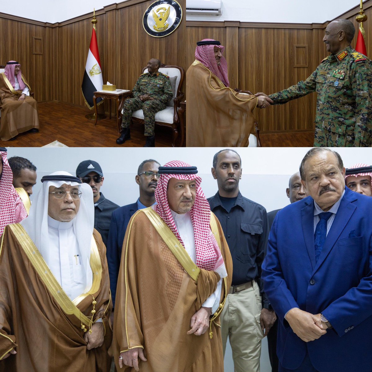 بعد لقائه مع رئيس مجلس السيادة السوداني "عبدالفتاح البرهان" نائب وزير الخارجية السعودي "وليد الخريجي"  يفتتح القسم القنصلي بالسفارة #السعودية في #السودان، بحضور وزير الخارجية السوداني المكلف "علي يوسف الشريف" 🇸🇦🇸🇩