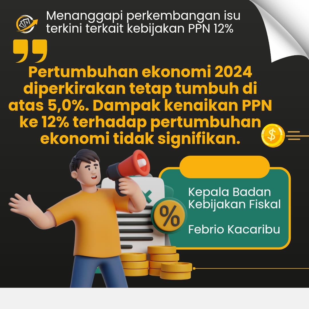 Kementerian Keuangan yakin kenaikan PPN tak berdampak signifikan pada pertumbuhan ekonomi dan penambahan inflasi pada tahun depan.

PPN Berkeadilan