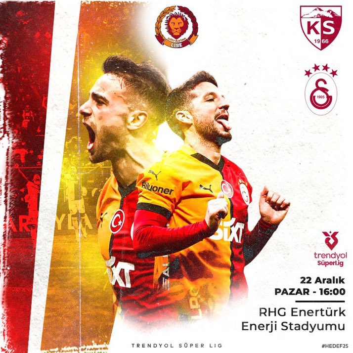 Maça Doğru! #KYSvGS 

🏆 Trendyol Süper Lig 2024-2025 Şamil Ekinci Sezonu
🗓️ 17. Hafta
⚽ B. Kayserispor
📆 22.12.2024
⏰ 16.00
🏟️ RHG Enertürk Enerji Stadyumu

#uALiseMuğla 
#uAMuğla
#uALise