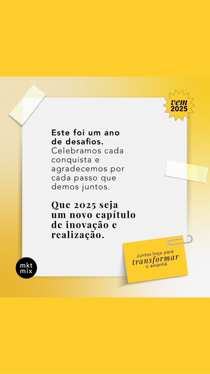 Juntos hoje para transformar o amanhã. 🤝✨

Este foi um ano de desafios. Celebramos cada conquista e agradecemos por cada passo que demos juntos. Que 2025 seja um novo capítulo de inovação e realização.