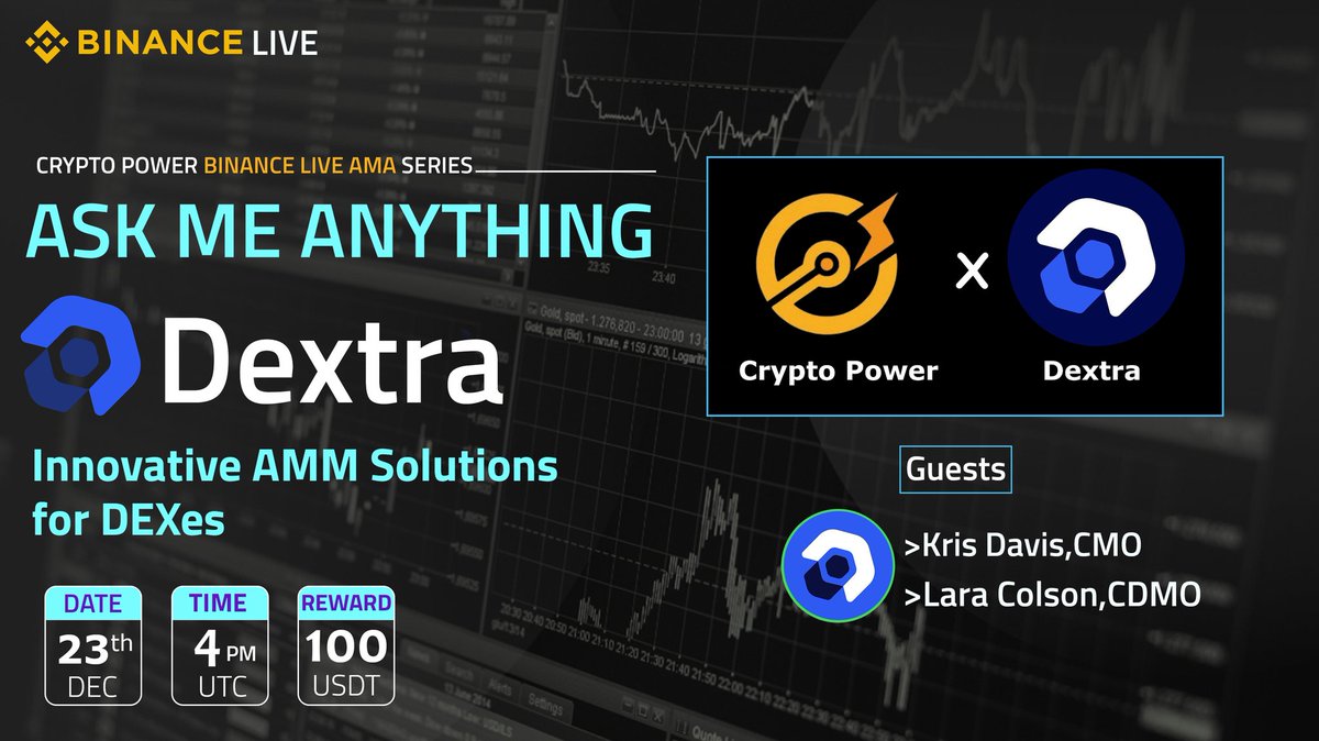 cryptopower26's tweet photo. 🎙Don't miss out on the opportunity to join us for another #BinanceLive_AMA With @dextra_capital  🚀

🗓 Date: 23rd December, 2024
⏰Time: 04:00 PM UTC

💰Rewards: $100 USDT 

🔺️Live Broadcast : https://t.co/SVPOxz9Ra1

🔰Rules

1️⃣ Follow: @dextra_capital & @cryptopower26
2️⃣ Like & Retweet.