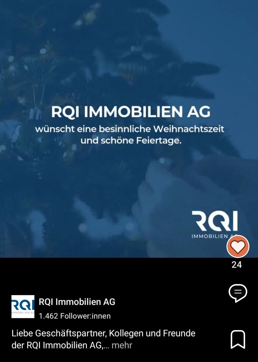 Liebe Community, liebe RQI'sti,

Folgen Sie uns gerne auf LinkedIn, um keine Updates unserer strategischen Entwicklung, unserer Analysen und unserer Ankäufe und Restrukturierungsmandate im 2025 zu verpassen:

linkedin.com/company/rqi-ag

Frohe Weihnachten wünscht <a href="/RQI_AG/">RQI Immobilien AG</a> -Team!