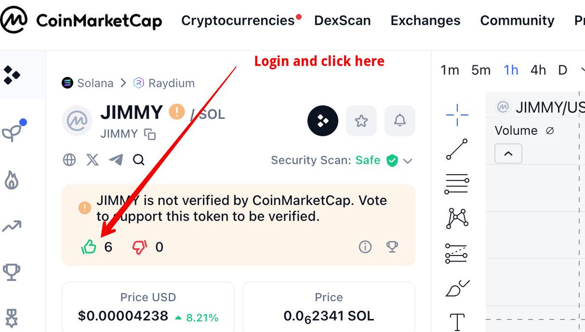 To help us release $JIMMY <a href="/JimmySolCoin/">Jimmy</a>  on all CEX'es, and pump hard please spend 30 seconds of your time and vote for coin on CoinMarketCap, by visiting and clicking upvote button: coinmarketcap.com/dexscan/solana…