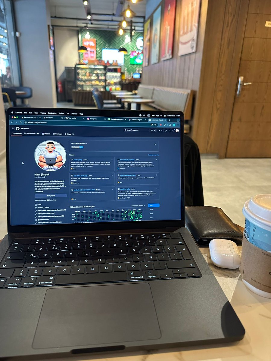 CodeWithHaci's tweet image. Weekend coding session in progress! ☕️💻 There’s nothing like a warm drink, a peaceful café, and GitHub open to fuel productivity. How do you spend your coding weekends? #DevLife #WeekendVibes #Coding