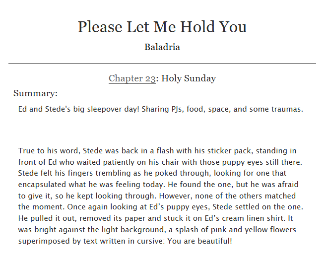 Baladria's tweet photo. Wow! Another chapter already? Here's Ed and Stede's Sunday hang out, posted on a Sunday! Lots of food, lots of fun, and some fingers 💅😉 #OFMD #OurFlagMeansDeath #ofmdfic #ofmdfanfic
https://t.co/QHjoJTBo2E https://t.co/zkwZ0Rer7e