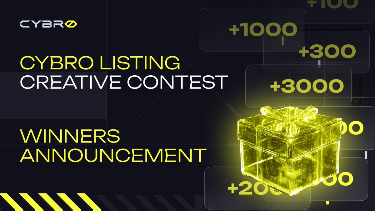 Cybro_io's tweet photo. Congratulations to the winners of the CYBRO creative contest: Listing Poster 🎉

A huge thank you to everyone who participated and helped spread the word about $CYBRO! 🚀

🏆 Winners:

1️⃣ atakujemnie (Discord) – 50,000 CYBRO Points
2️⃣ sagenakoa (Discord) – 30,000 CYBRO Points
3️⃣ @soumarlonsantos (Twitter) – 20,000 CYBRO Points

🎁 4th-10th places and all the artworks you can find in the spreadsheet below ⬇️
https://t.co/9iaQXUGV3J

Each of you will receive your share of the prize as promised! 💰 Our team will reach out shortly with the details on claiming your rewards.

Stay tuned for more exciting events, updates, and opportunities to earn with CYBRO 🌟