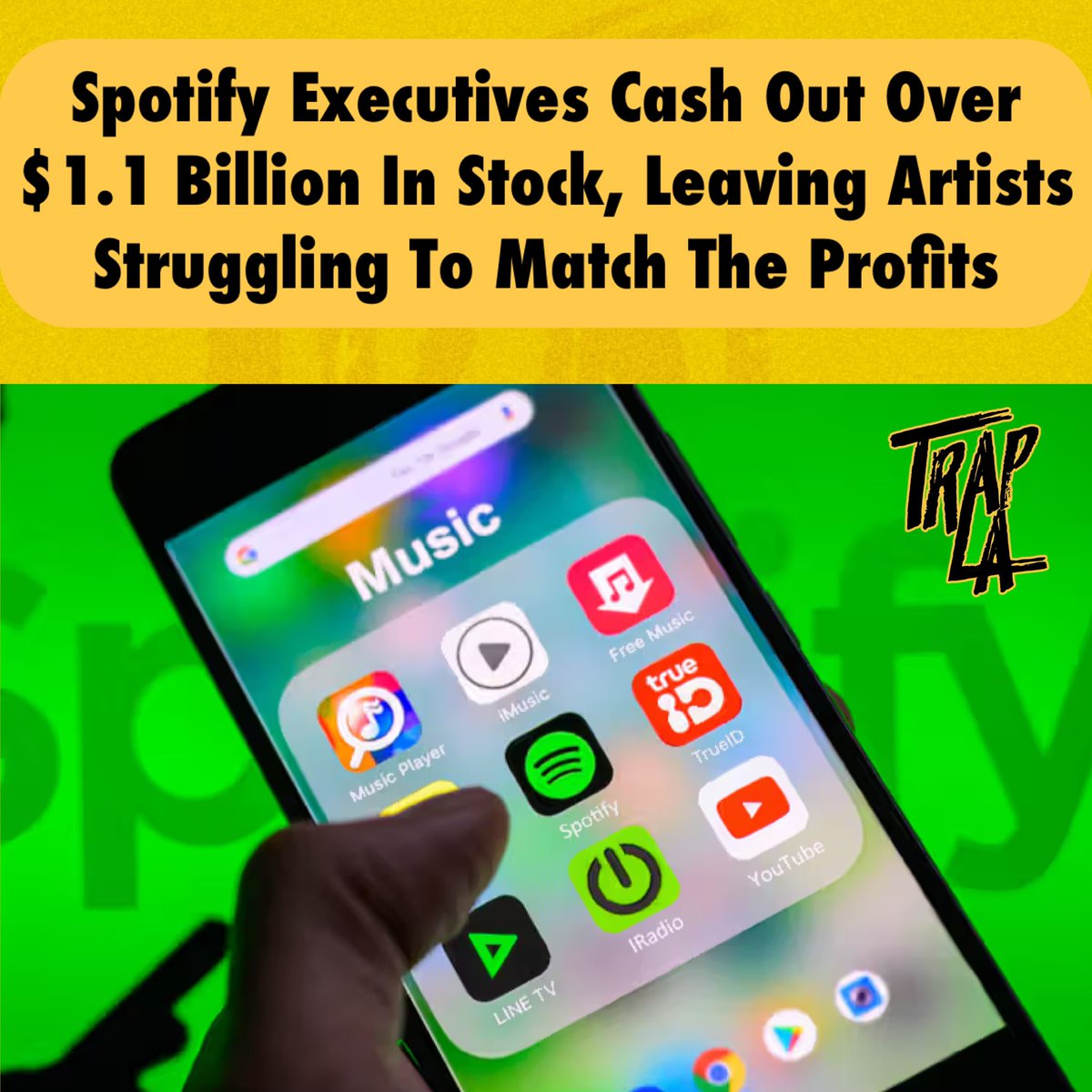 trapxLA's tweet image. In a stark reflection of the growing disparity between executives and artists, #Spotify executives have reportedly cashed out more than $1.1 billion in company stock in 2024. According to Music Business Worldwide founder #TimIngham, artists would need an astonishing 314 billion