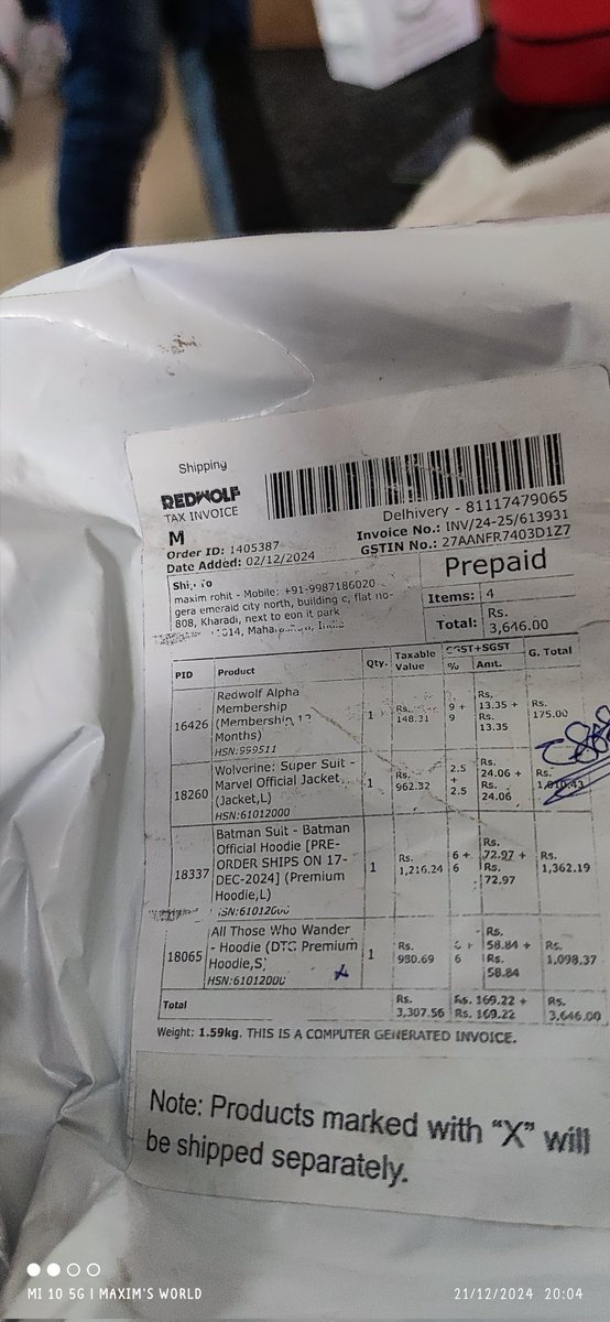 maximrohit's tweet photo. @redwolfdotin Can you please quest your support team look into this order , the hoodie is not in the package and for some reason the product also had cross mark against in the package, mail was dropped yesterday but still waiting for a reply https://t.co/EFqWKA4EX2