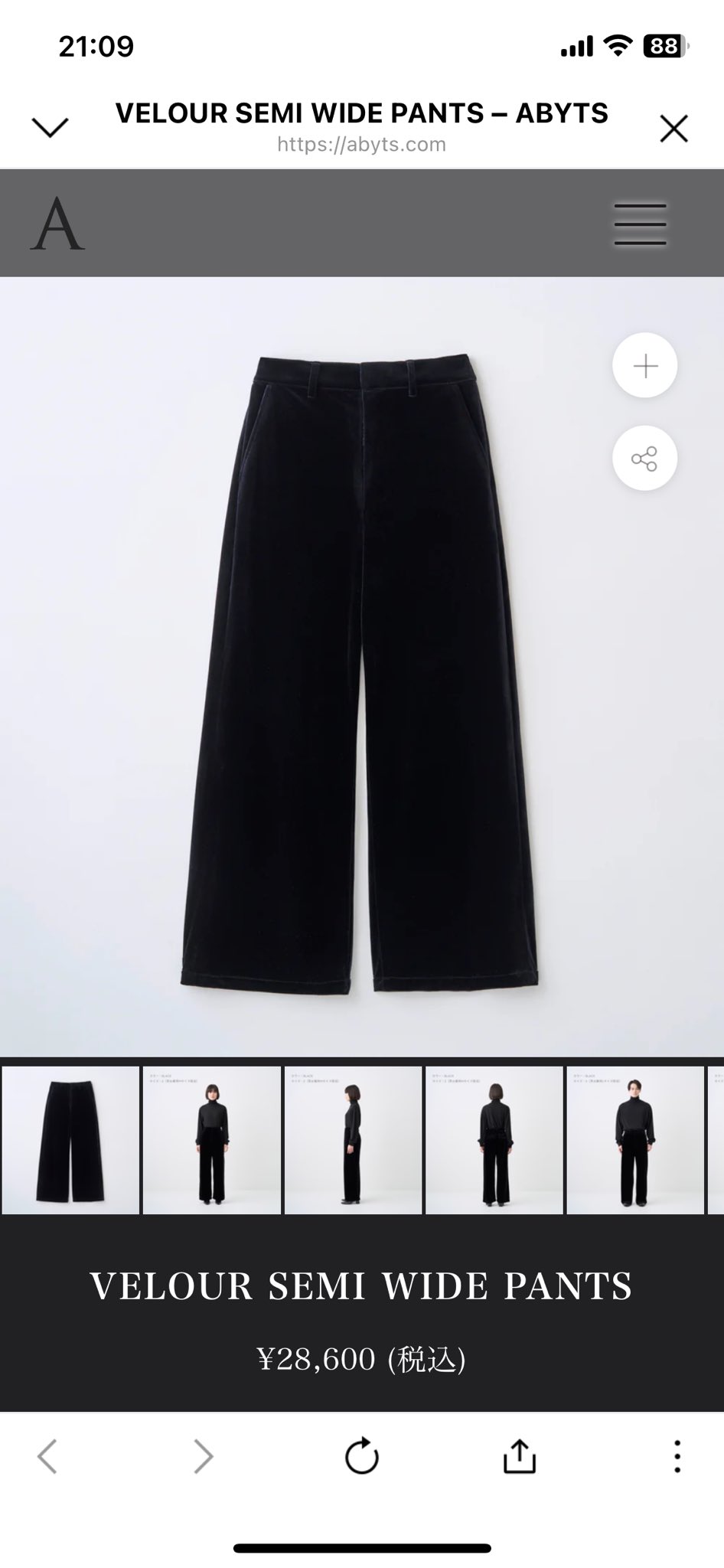 ABYTS VELOUR SEMI WIDE PANTS 佐藤健