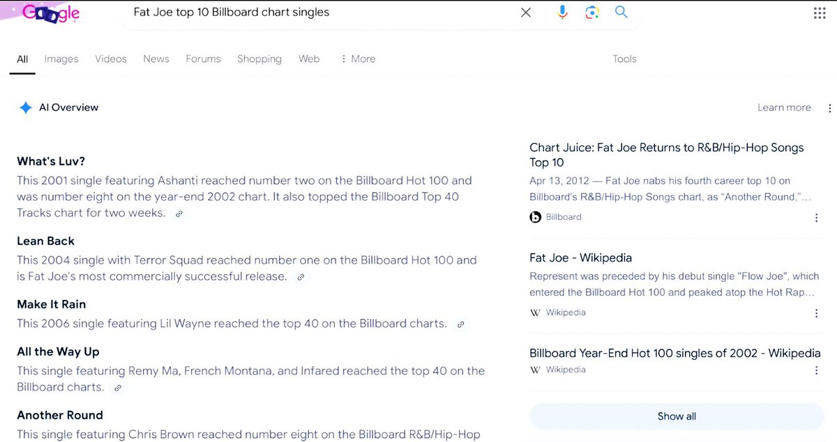 Fuck Fat Joe! How in the hell is his entire career and livelihood a direct result of BLACK PEOPLE and he has the audacity to talk shit about them? 🧐🤬😡🤬#FuckFatJoe
ASHANTI - What’s Luv
CHRIS BROWN - Another Round
REMY MA - Lean Back / All The Way Up
LIL’ WAYNE - Make It Rain