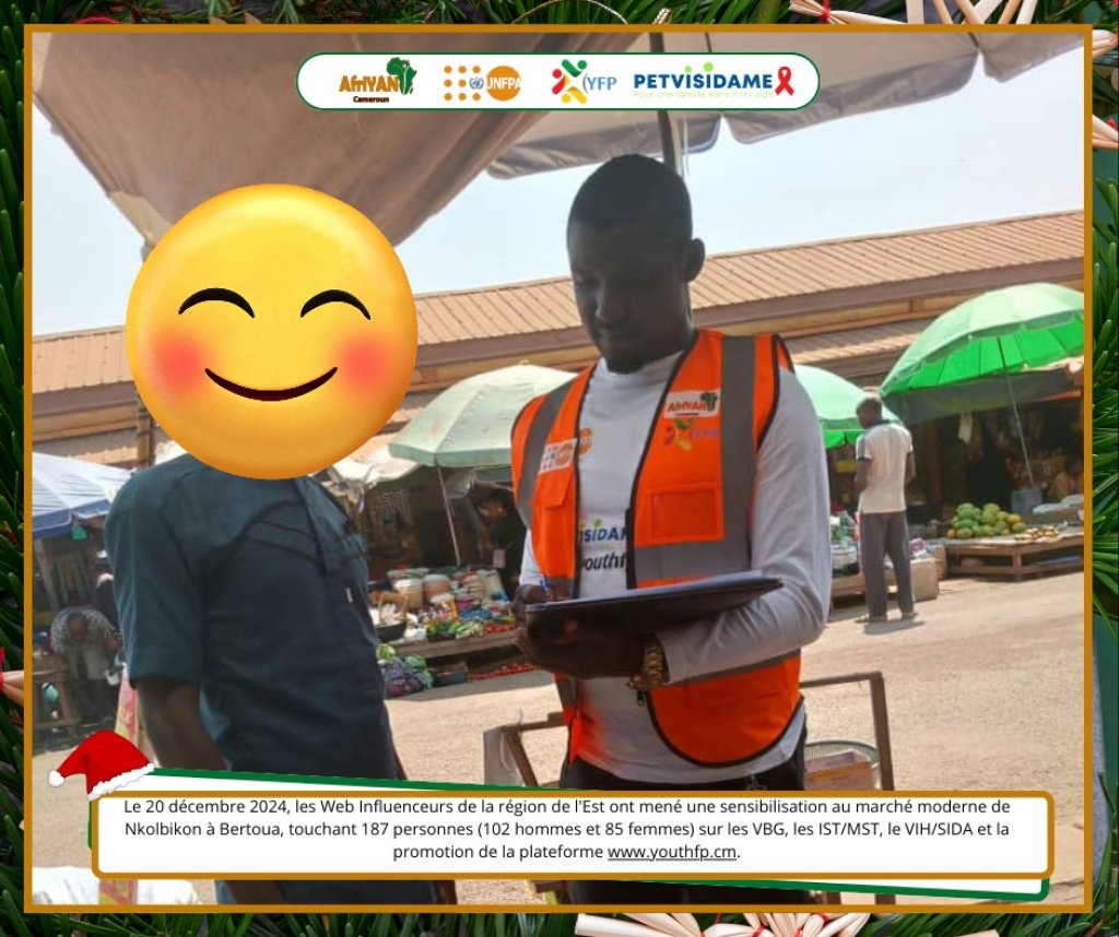 AfriYAN_Camer's tweet photo. Impact remarquable des #WebInfluenceursEst!À #Bertoua, plus de 187 personnes ont été sensibilisées aux #VBG,#VIH/SIDA,#PF & #PTME au marché de Nkolbikon. Grâce à cette initiative,les communautés st mieux informées.Découvrez https://t.co/O8xhbrb2V1 pr d'amples infos.
#PETVISIDAME https://t.co/xHun9D4qin