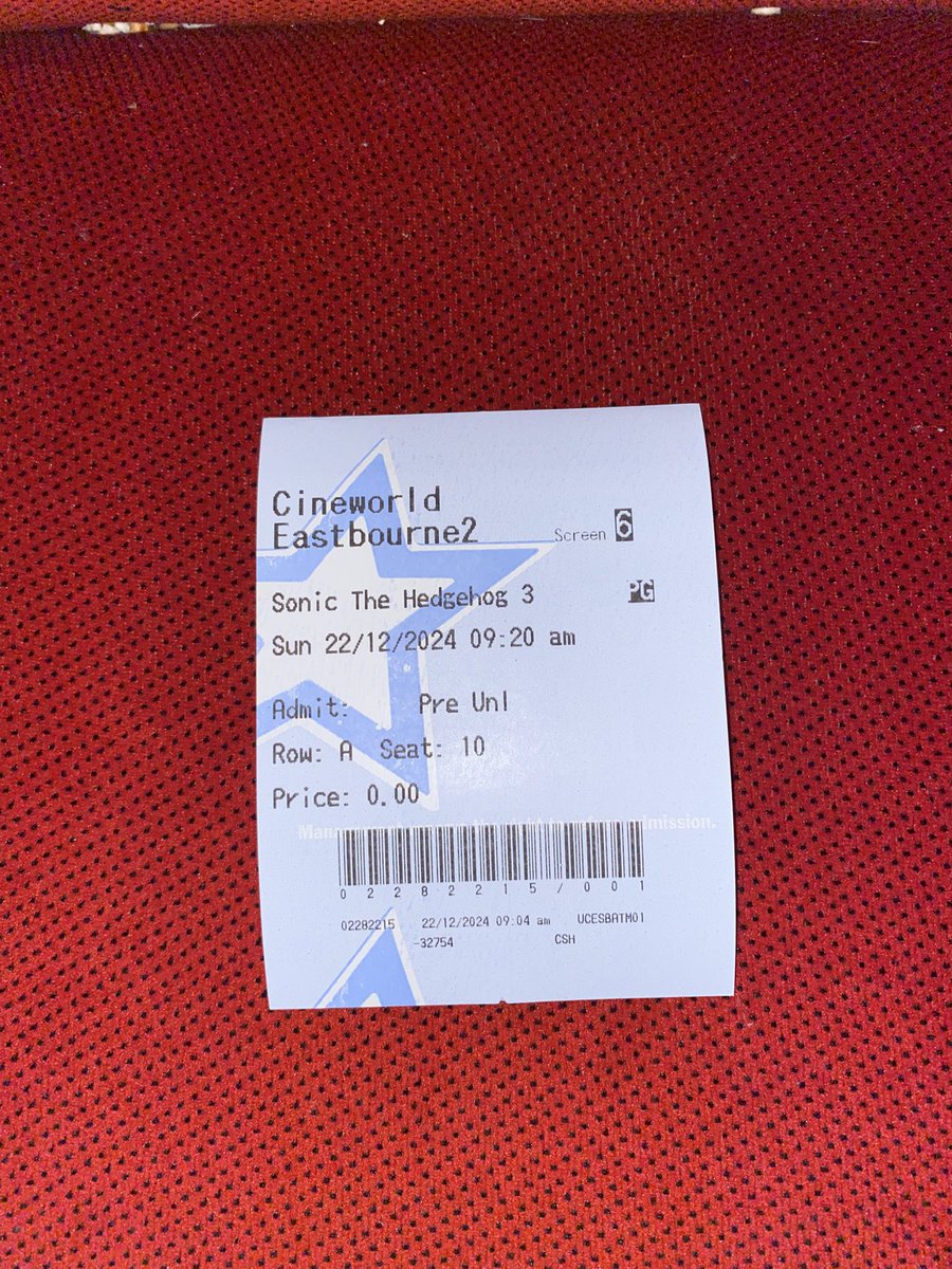 Today was my third time and third day in a row seeing Sonic 3 at <a href="/cineworld/">Cineworld</a> Eastbourne, this film is absolutely amazing. 10/10