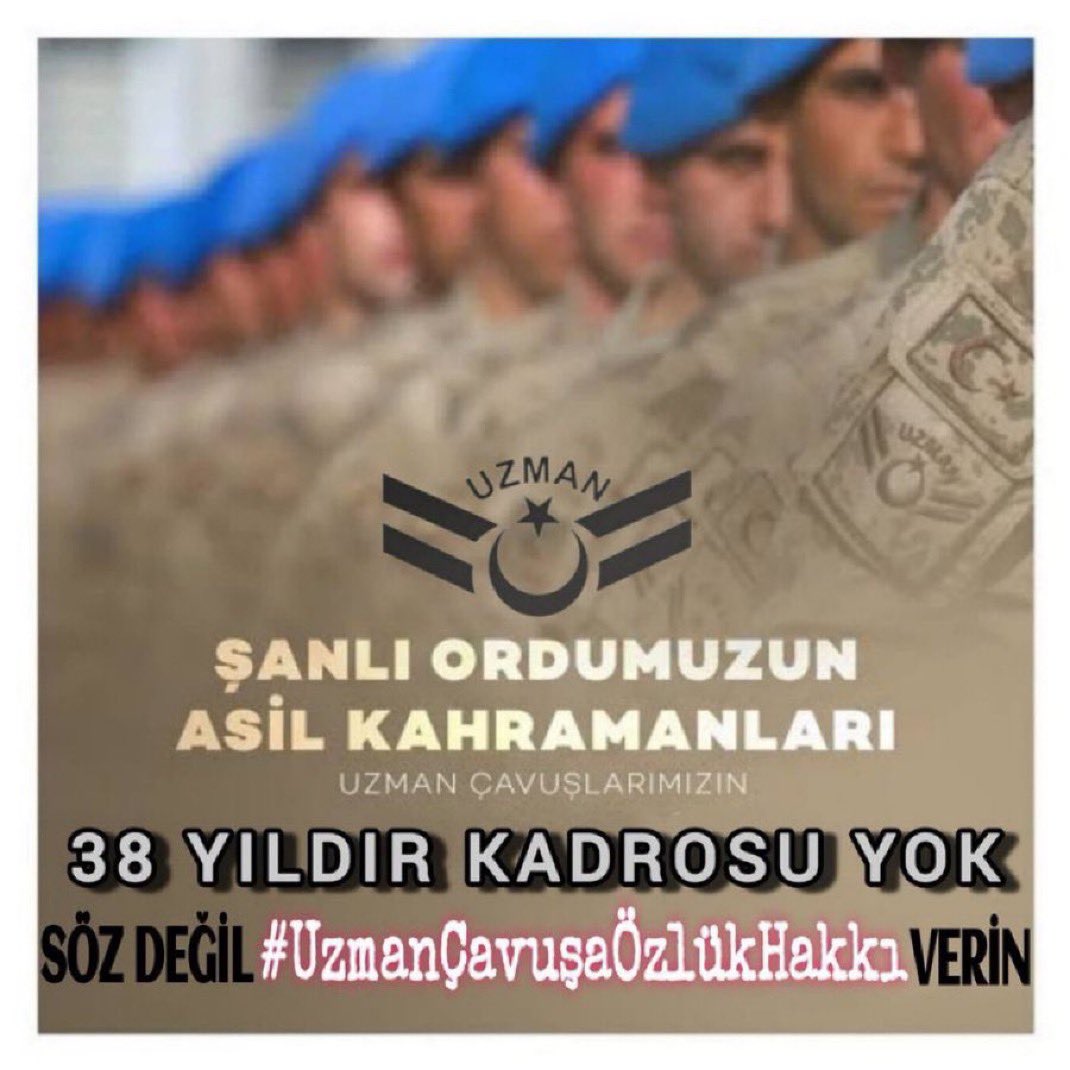 Uzman Çavuş lara kadro helaldir
Mecburidir.
Herkes adına milli ve manevi sorumluluktur.
Bedeli canıyla ödeyen kanıyla ödeyen nice fedakarlıkları sahneleyen kahramanların sözleşmeli olması ayıptır
Mutlaka telafi ve tamir edilmelidir.

3269 Sayılı Kanunun miadı dolmuştur TBMM kendi