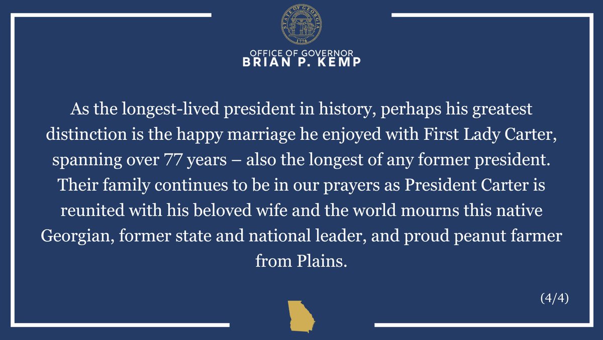 Please read a statement on the passing of former President Jimmy Carter: