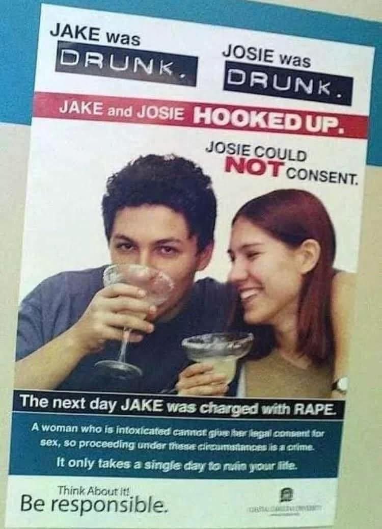 Jake was drunk.

Jake could not consent.

Why isn’t Josie being charged?