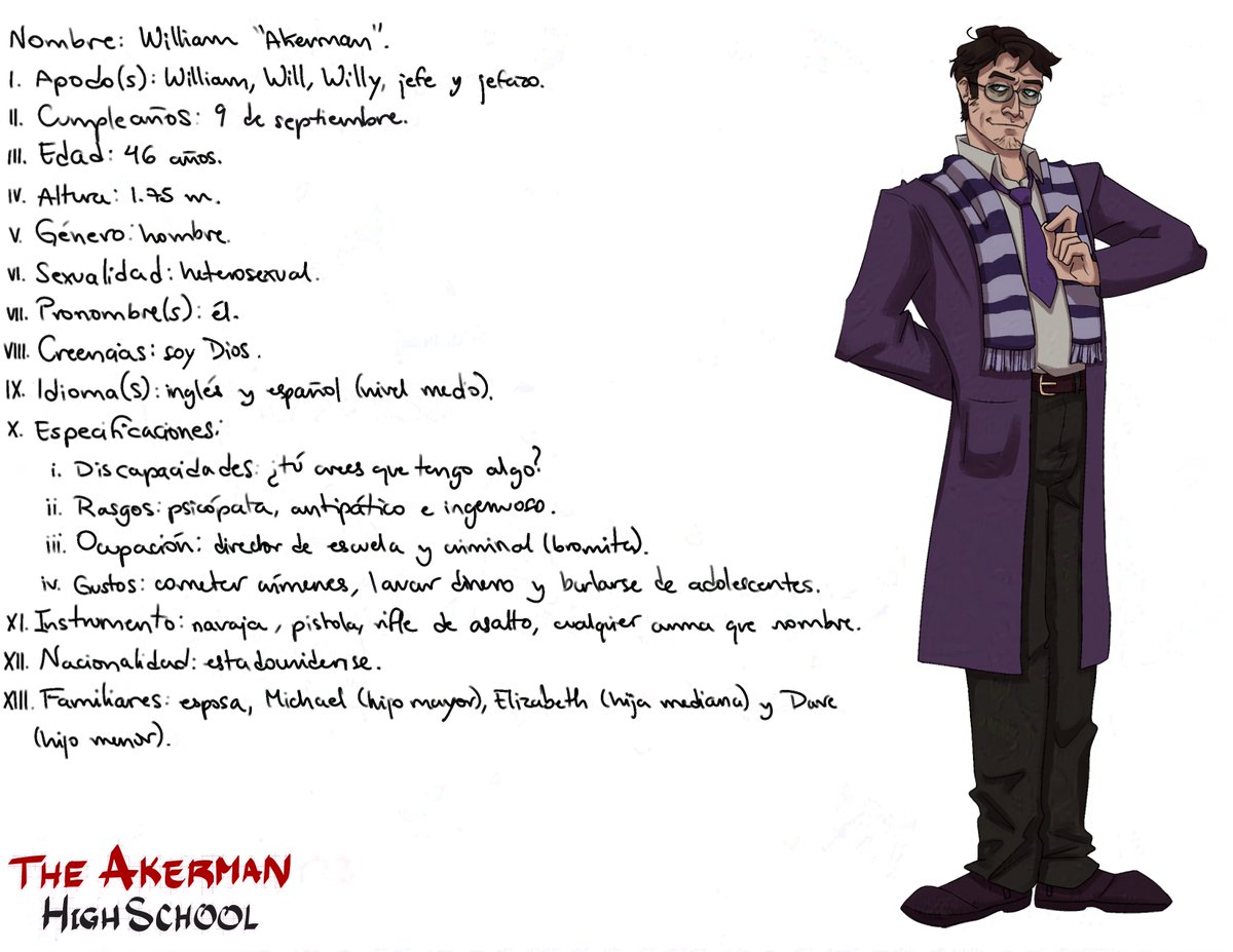 theakermanhs's tweet photo. ¡Última ficha!

Ficha de William, el inocente director de la escuela

#FNAFHS #FHS #FNAFHSRE #FHSRE #digitalart #fhsrb #tahs #theakermanhs #william #Williamafton #williamakerman #williamtahs https://t.co/4Tg1SjgzQ3
