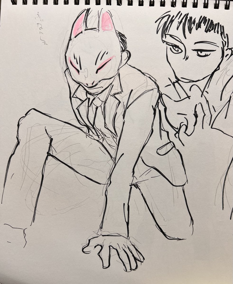 なんか余韻分からないけど狐面キャラずっと描いてる 