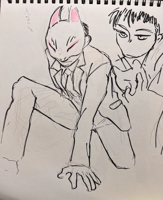 なんか余韻分からないけど狐面キャラずっと描いてる 