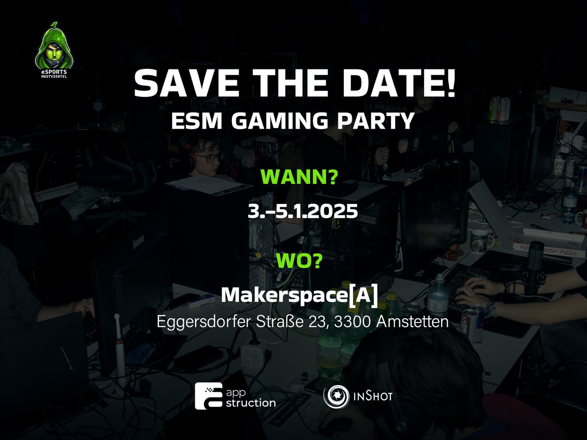 eSportsMost4tel's tweet photo. Es ist wieder Zeit für eine 𝙇𝘼𝙉-𝙋𝙖𝙧𝙩𝙮!
𝙃𝙖𝙧𝙙𝙛𝙖𝙘𝙩𝙨:
🗓 Wann? - 𝟬𝟯.-𝟬𝟱.𝟮𝟬𝟮𝟱
📍 Wo? - MakerSpace[A] Amstetten (Eggersdorferstraße 23, 3300 Amstetten)
🎲 Scheudule? - TBA
🎫 Eintritt? - Free!
📋 Anmeldung? - Link in Bio!
#gaming #zocken #lanparty #esports https://t.co/T5LTMDE72w