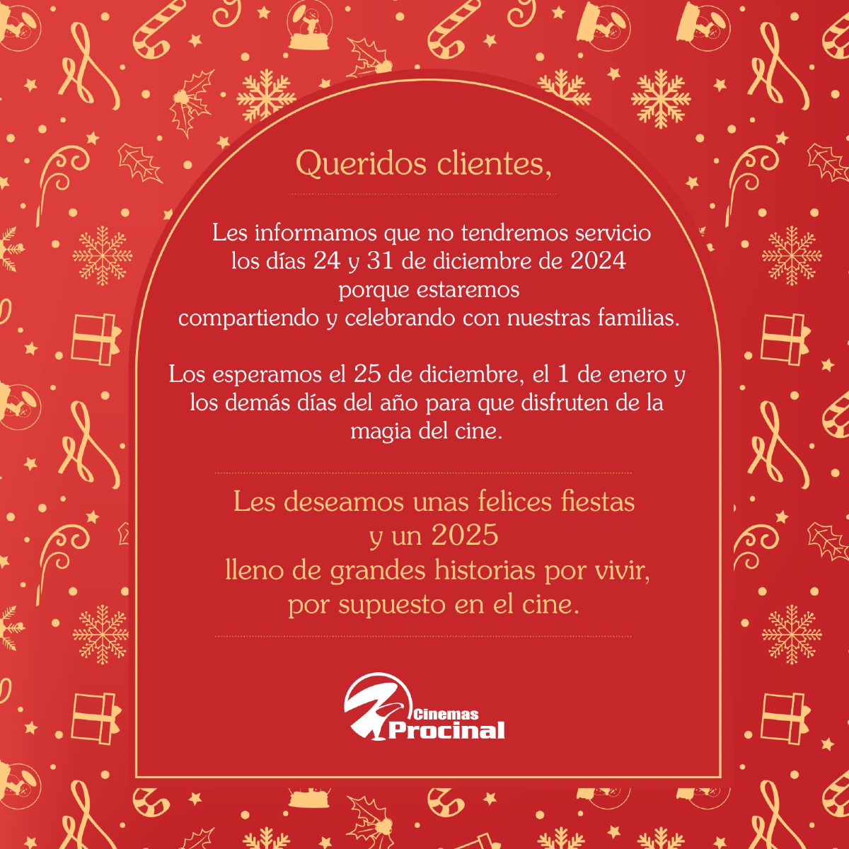 No olvides que este 31 no tendremos servicio, te esperamos el 1 de este nuevo 2025 🤩