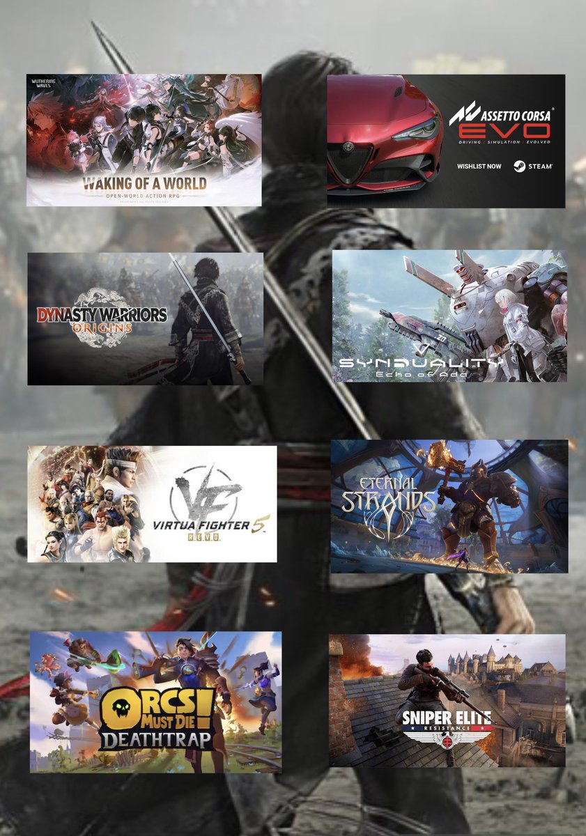 MH_6161's tweet photo. ألعاب شهر يناير 2025
Games of January 2025
#PS5 #Pc #Xbox #Games
#WutheringWaves 02/01/PS5
#assettocorsaevo 16/02/PC
#DynastyWarriorsOrigins 17/01/PS5/XBOX/PC
#SyndualityEchoofAda 23/01/PS5/XBOX/PC
#VirtuaFighter5 27/01/PS5/XBOX/PC
#eternalstrans 28/01/PS5/XBOX/PC
#OrcsMustDieDeathtrap 28/01/PS5/XBOX/PC
#SniperEliteResistance 30/01/PS5/PS4/XBOX/PC