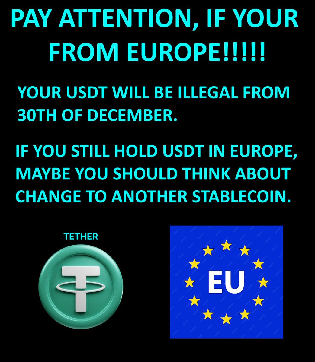 CryptoEffect2's tweet image. It&apos;s not quite clear what will happen to your usdt, if your still holding it in Europe after 30th December of 2024. So do your own research and act accordingly.

#usdtether #usdt #cryptonews #crypto #cryptocurrencynews #cyptotrading