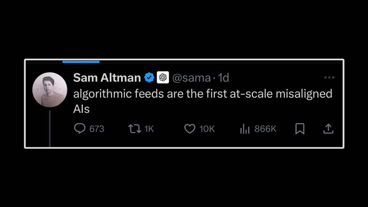 𝐀𝐥𝐠𝐨𝐫𝐢𝐭𝐡𝐦𝐢𝐜 𝐅𝐞𝐞𝐝𝐬: 𝐓𝐡𝐞 𝐇𝐢𝐝𝐝𝐞𝐧 𝐑𝐨𝐥𝐞 𝐨𝐟 𝐀𝐈 𝐢𝐧 𝐒𝐡𝐚𝐩𝐢𝐧𝐠 𝐂𝐨𝐥𝐥𝐞𝐜𝐭𝐢𝐯𝐞 𝐌𝐞𝐦𝐨𝐫𝐲

Sam Altman recently described algorithmic feeds as the first at-scale misaligned AIs. This observation strikes at the heart of a quiet, but profound