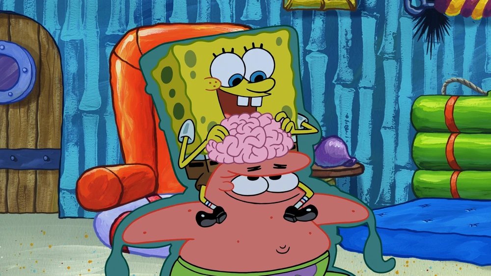 i would like to point out that the gif on the right originates from "snooze you lose." and in the episode spongebob and patrick get inside squidward so he doesn't miss his concert. meaning that in the version on the left, both dave and bambi get inside tristian