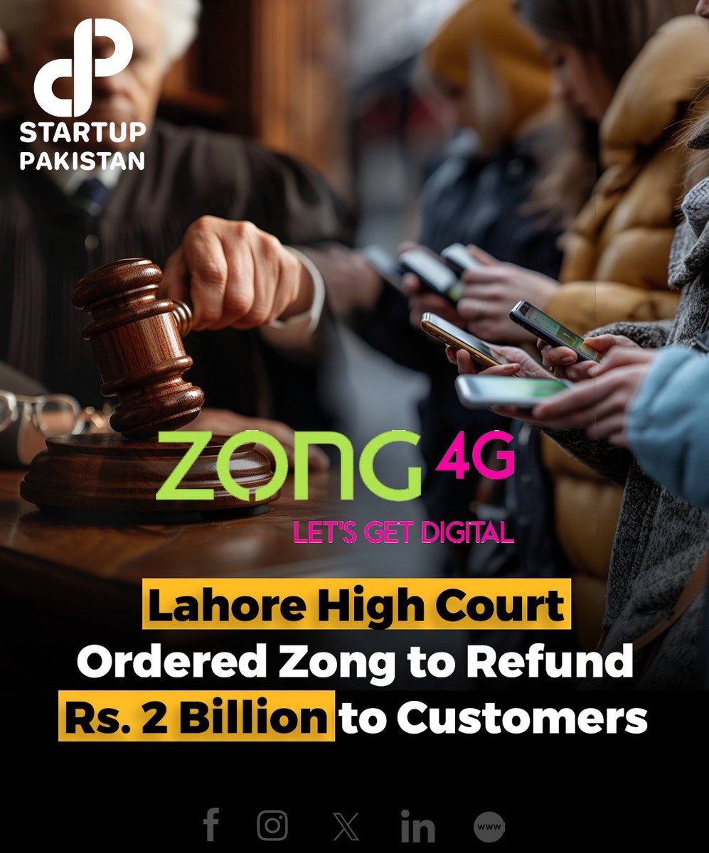 PakStartup's tweet image. The Islamabad High Court upheld the PTA’s directive for ZONG to refund over Rs. 2 billion to customers, dismissing the telecom operator&apos;s appeal as not maintainable. 

#TelecomRefund #IHCRuling #Zong #PTA #ConsumerRights #PakistanTelecom #Accountability