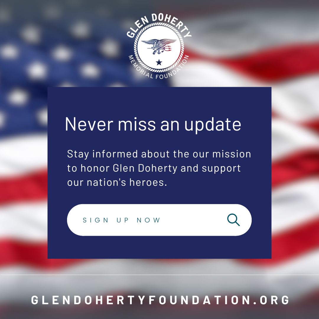 GDMFtweet's tweet image. Stay connected to Glen&apos;s legacy🇺🇸

Sign up for the GDMF newsletter and get updates on events, news, and inspiring stories delivered straight to your inbox.

Subscribe today: glendohertyfoundation.org

#GDMF #GDMFFamily #WWGD #GlenWouldGo #SpecialOps #GlenDohertyMemorialFoundation