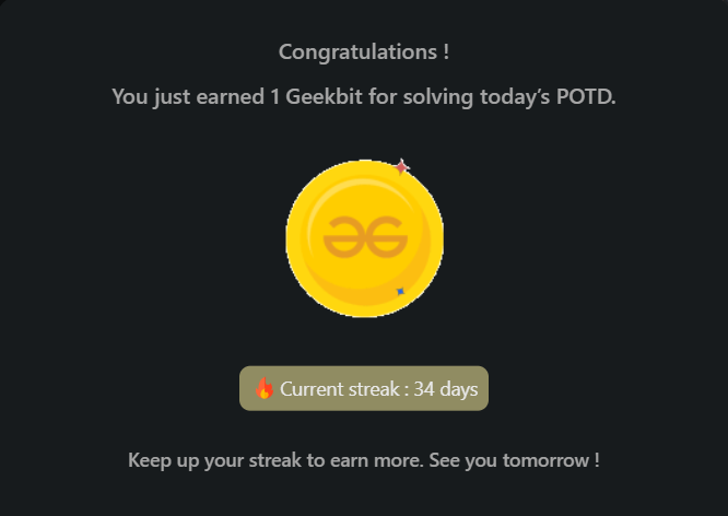 Mayank_kumar111's tweet photo. Day 46: Stepping into the Challenge!  The #GFG160 journey continues to shape my coding abilities and strengthens 

Shoutout to @geeksforgeeks 

#CodingChallenge #160DaysOfCode #gfg160 #geekstreak2024 #Day46 #KeepCoding #StayMotivated #LearningJourney #CommitToGrowth #CodeEveryday https://t.co/1t6mZ08Xgp
