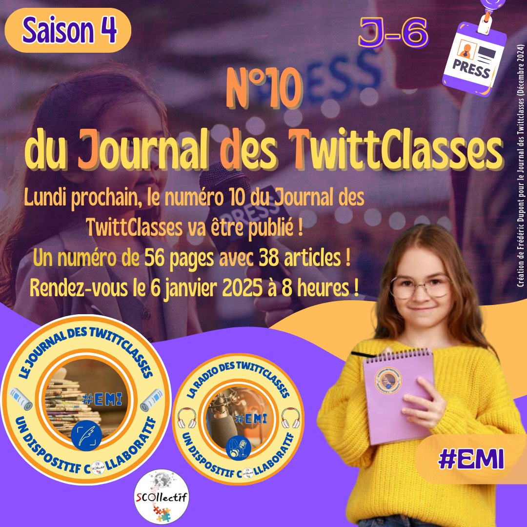 JdTwittclasses's tweet photo. Le 10e numéro du Journal des TwittClasses fait 56 pages et 38 articles y sont rédigés par des classes qui participent cette année au projet ! #JdT2025🗞️ https://t.co/1K6oKJeN1Y